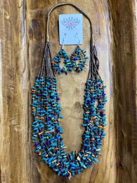 Daniel Coriz 8 Strand Multi Stone Heishi Bead Necklace & Earring Set