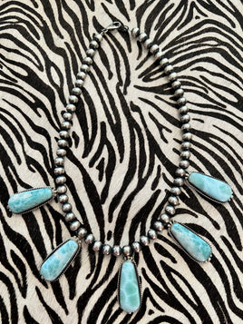 Alfred Martinez Larimar 5 Stone Tear Drop SS Necklace