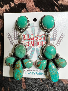 Judith Dixon Kingman Turquoise Dangle Cluster Earrings