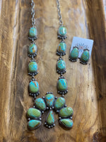 
              Gilbert Tom Kingman Turquoise Squash Blossom & Earring Set
            