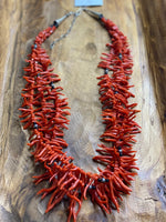 
              3 Strand Natural Branch Coral Stones, Onyx, SS  Necklace
            