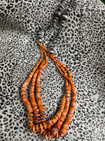 
              3 Strand Red & Orange Spiny Pearl Necklace
            