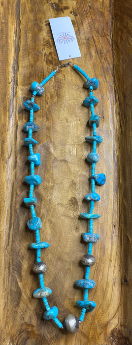 Daniel Coriz Kingman Turquoise Nugget & Handmade Pearl Necklace