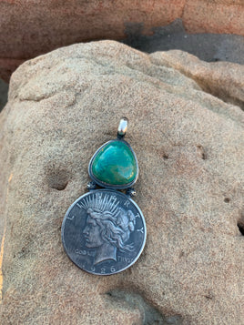Steven Nez Liberty Coin Kingman Turquoise Pendant