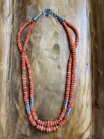 
              Daniel Coriz Natural Coral & Stamped Handmade Pill Bead Necklace & Earrings
            