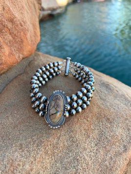 Mary Vandever 6 mm 3 strand Pearl Boulder Bracelet