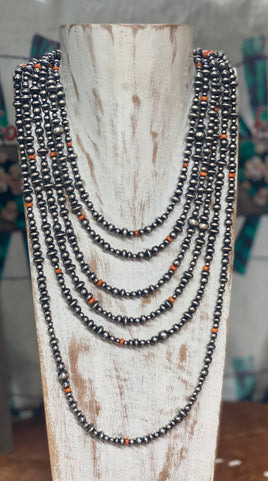 Orange Spiny Graduated Pearl & Saucer Bead SS Necklace
