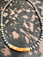 
              Red & Orange Rondelle Beads & Pearl SS Necklace
            