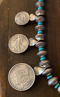 
              James McCabe Turquoise Coin Squash Blossom SS Necklace & Earrings
            