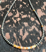 
              Red & Orange Rondelle Beads & Pearl SS Necklace
            