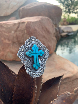 George Begay Turquoise Cross Ring
