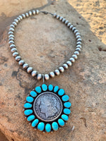 
              Kathleen Chavez Kingman Morgan Dollar Pearl Necklace
            