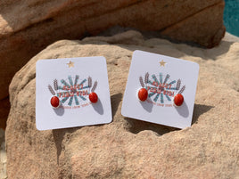 Dorothy Yazzie Coral Oval SS Stud Earrings