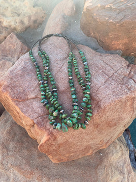 3 Strand Sonoran Nugget, Heishi, & SS Beaded 3 strand Necklace
